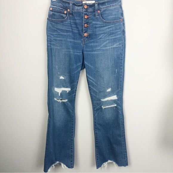 MADEWELL | Cali Demi Boot Jeans Distressed Raw Hem Button Fly Women’s Size 27 - Picture 2 of 13